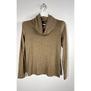 Lauren Ralph Lauren Gold Metallic Cowl Neck Knit Sweater Women’s Large NWT $89